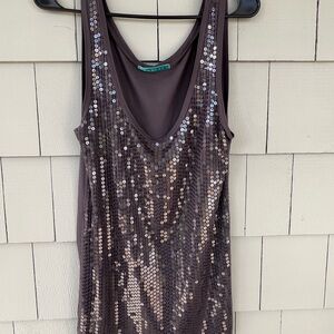 Velvet Brand Dark Grey Sequined Sleeveless V-Neck Top.